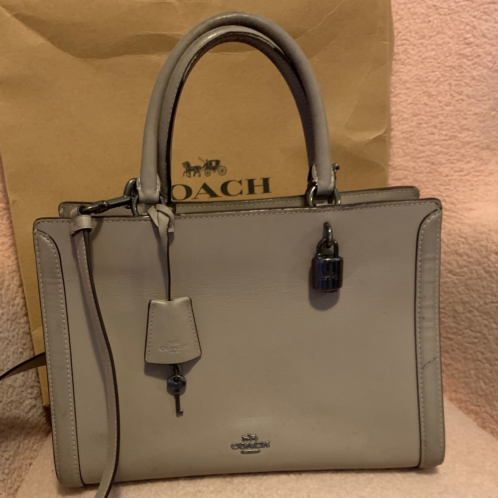 Coach Light Gray Leather Structured Satchel with Strap